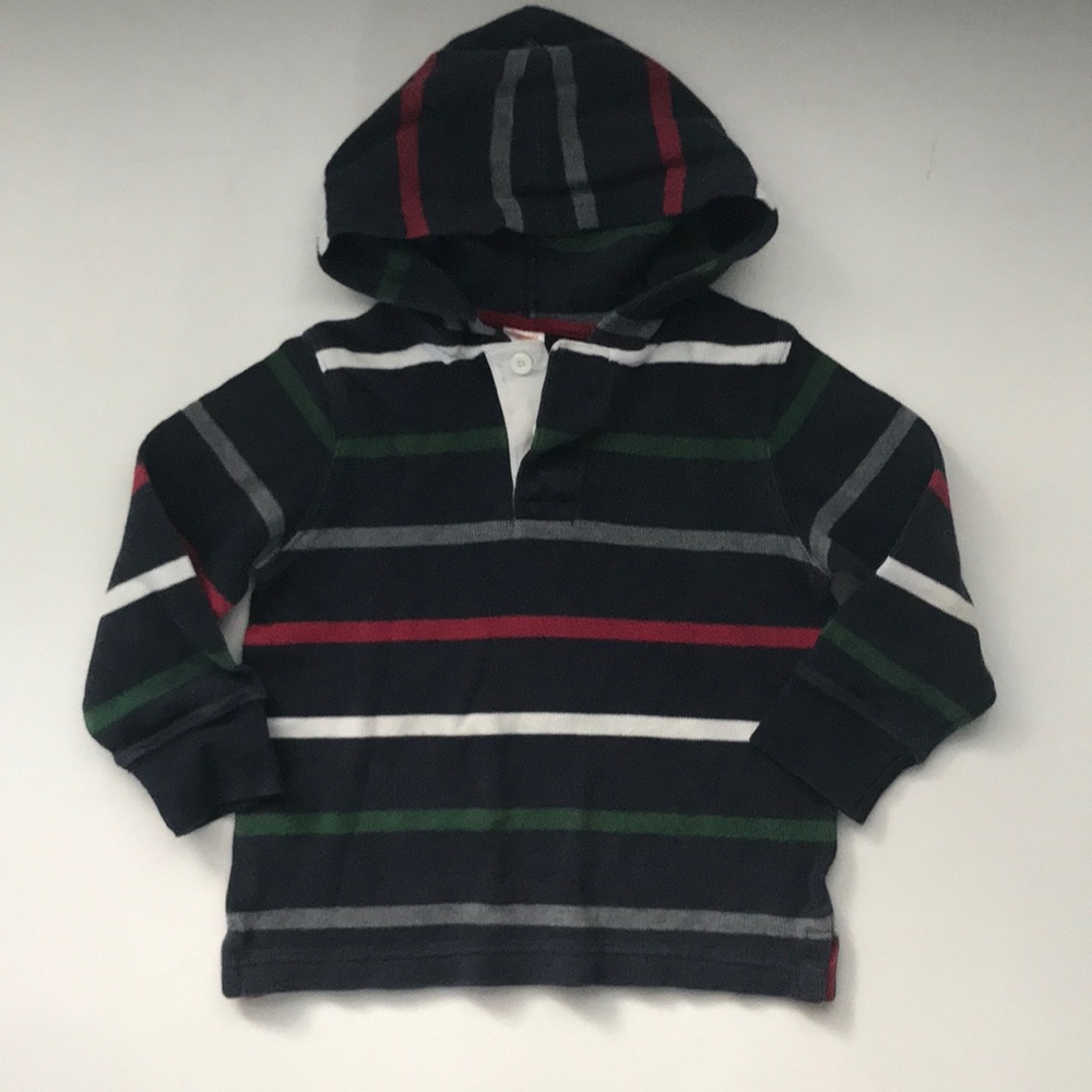 4T Hooded cotton sweater, navy with stripes